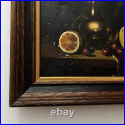 Vintage Old World Still Life Oil Painting Apples Decanter Signed Demarco
