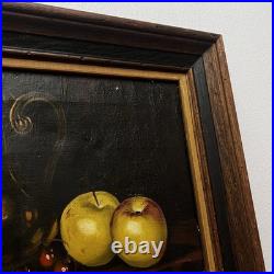 Vintage Old World Still Life Oil Painting Apples Decanter Signed Demarco