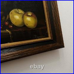 Vintage Old World Still Life Oil Painting Apples Decanter Signed Demarco