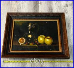 Vintage Old World Still Life Oil Painting Apples Decanter Signed Demarco