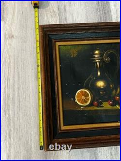 Vintage Old World Still Life Oil Painting Apples Decanter Signed Demarco
