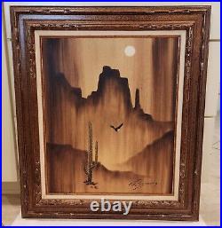 Vintage Orig. Artist Signed Southwestern Impressionist Painting Cactus Mountains