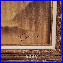Vintage Orig. Artist Signed Southwestern Impressionist Painting Cactus Mountains