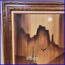 Vintage Orig. Artist Signed Southwestern Impressionist Painting Cactus Mountains