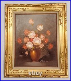 Vintage Orig. Robert Cox Signed Floral Still Life Oil Painting on Canvas Framed