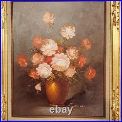 Vintage Orig. Robert Cox Signed Floral Still Life Oil Painting on Canvas Framed