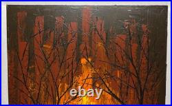 Vintage Original 1969 Forest Fire Landscape Oil Painting Signed Rodriguez 40x30