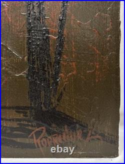 Vintage Original 1969 Forest Fire Landscape Oil Painting Signed Rodriguez 40x30