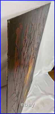 Vintage Original 1969 Forest Fire Landscape Oil Painting Signed Rodriguez 40x30