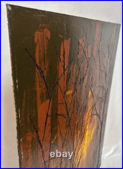 Vintage Original 1969 Forest Fire Landscape Oil Painting Signed Rodriguez 40x30
