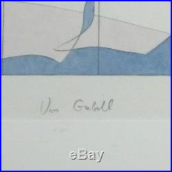 Vintage Original 1977 Watercolor Untitled (Blue) by Vin Grabill Listed
