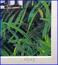 Vintage Original 1985 Flamingo Painting Collage Mixed Media Signed Rox Framed