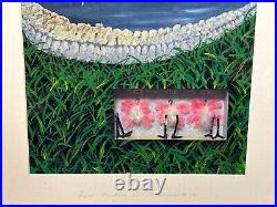 Vintage Original 1985 Flamingo Painting Collage Mixed Media Signed Rox Framed