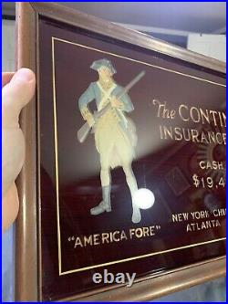 Vintage Original Continental Insurance Reverse Painted Glass Tin Sign Buffalo NY