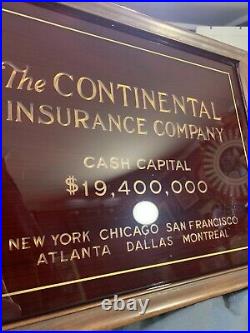 Vintage Original Continental Insurance Reverse Painted Glass Tin Sign Buffalo NY