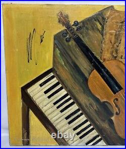 Vintage Original Dr. Seymour Bilfield Oil Painting Signed Violin & Piano Collage