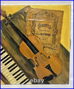 Vintage Original Dr. Seymour Bilfield Oil Painting Signed Violin & Piano Collage