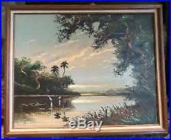 Vintage Original Florida Highway Men Oil Painting Signed S. Newton Framed