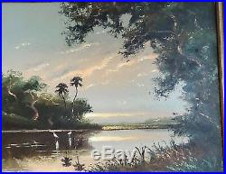 Vintage Original Florida Highway Men Oil Painting Signed S. Newton Framed