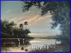 Vintage Original Florida Highway Men Oil Painting Signed S. Newton Framed