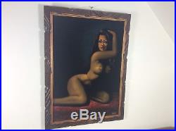 Vintage Original Framed Black Velvet Picture Naked Female Nude Large Signed