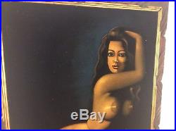 Vintage Original Framed Black Velvet Picture Naked Female Nude Large Signed
