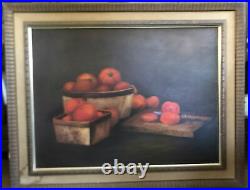 Vintage Original Fruit And Basket Realism Oil Painting Still Life 18 X 24