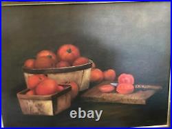 Vintage Original Fruit And Basket Realism Oil Painting Still Life 18 X 24