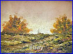 Vintage Original Gilt Framed Landscape Oil Painting on Board Signed D'ynas