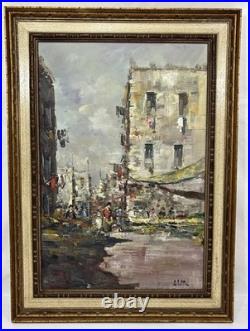 Vintage Original Giuseppe Elettro Italian Street Scene Oil Painting Signed