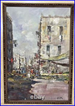 Vintage Original Giuseppe Elettro Italian Street Scene Oil Painting Signed