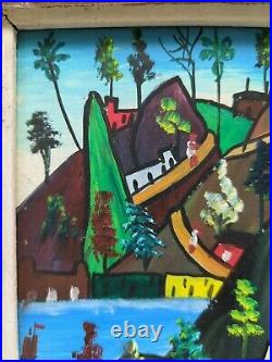 Vintage Original Haitian Art Oil Painting Prefete Duffaut Ile A Vache 10x08