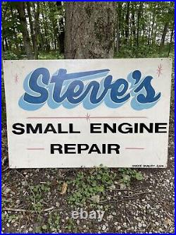 Vintage / Original Hand Painted Trade Sign Steve's Small Engine Repair Man Cave