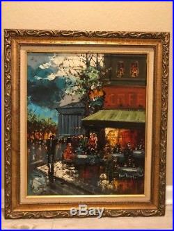 Vintage Original Henri Renard Oil Painting Canvas Paris France Cafe Signed