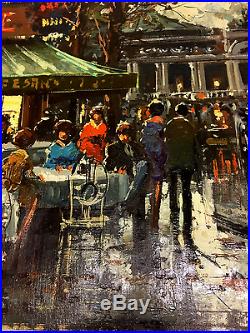 Vintage Original Henri Renard Oil Painting Canvas Paris France Cafe Signed