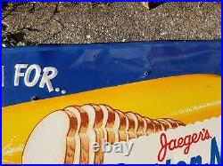 Vintage Original Jaegers Butter Nut Bread Sign 1954 SST Painted Steel A-M Sign
