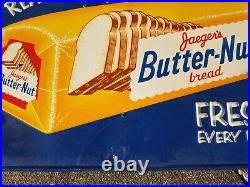 Vintage Original Jaegers Butter Nut Bread Sign 1954 SST Painted Steel A-M Sign