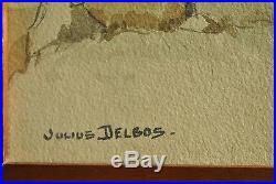 Vintage Original Julius Delbos Signed Watercolor Painting Seascape / House