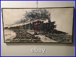 Vintage Original MCM Oil Painting Abstract Impressionism Railroad Train Signed