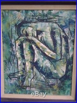 Vintage Original Mid Century Cubist Oil Painting Signed Edwards Abstract Nude