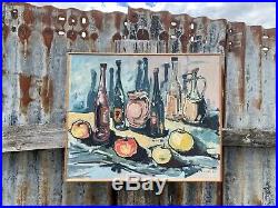 Vintage Original Mid Century Modern Oil Painting Still Life Framed Signed