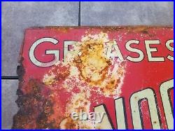Vintage Original Monogram Oils And Greases Painted Tin Sign Rusty