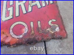 Vintage Original Monogram Oils And Greases Painted Tin Sign Rusty
