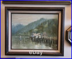 Vintage Original Nautical Harbor Oil Painting On Canvas Signed Armer Realism