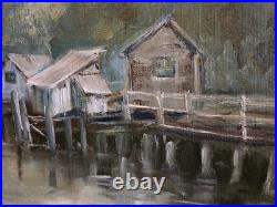 Vintage Original Nautical Harbor Oil Painting On Canvas Signed Armer Realism