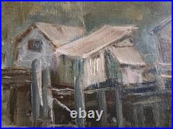 Vintage Original Nautical Harbor Oil Painting On Canvas Signed Armer Realism