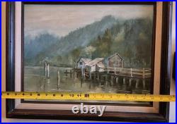 Vintage Original Nautical Harbor Oil Painting On Canvas Signed Armer Realism
