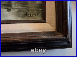 Vintage Original Nautical Harbor Oil Painting On Canvas Signed Armer Realism