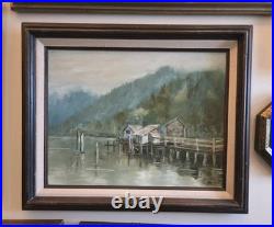 Vintage Original Nautical Harbor Oil Painting On Canvas Signed Armer Realism Vintage Original Nautical Harbor Oil Painting On Canvas Signed Armer Realism