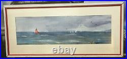 Vintage Original Nautical Seascape Watercolor Painting Boats Signed REID